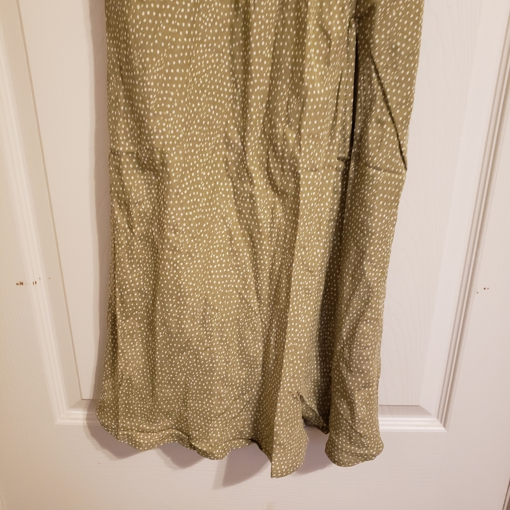 Hello Molly Olive Green Polka Dot Slip Midi Dress with Side Slit - Picture 4 of 15